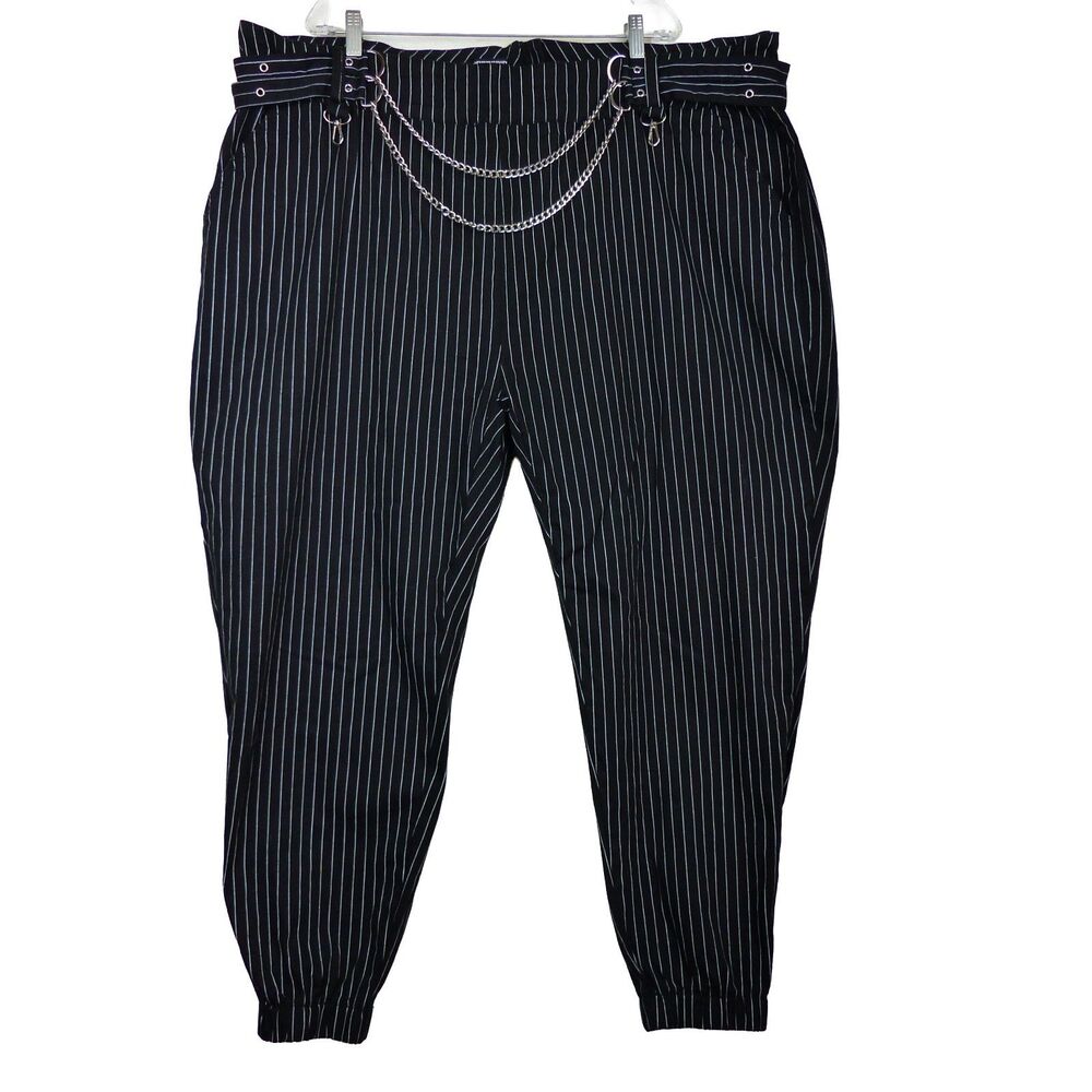 Hot Topic Pinstripe Jogger Pants Womens Plus 5 Black Chain Goth Punk Grunge Emo